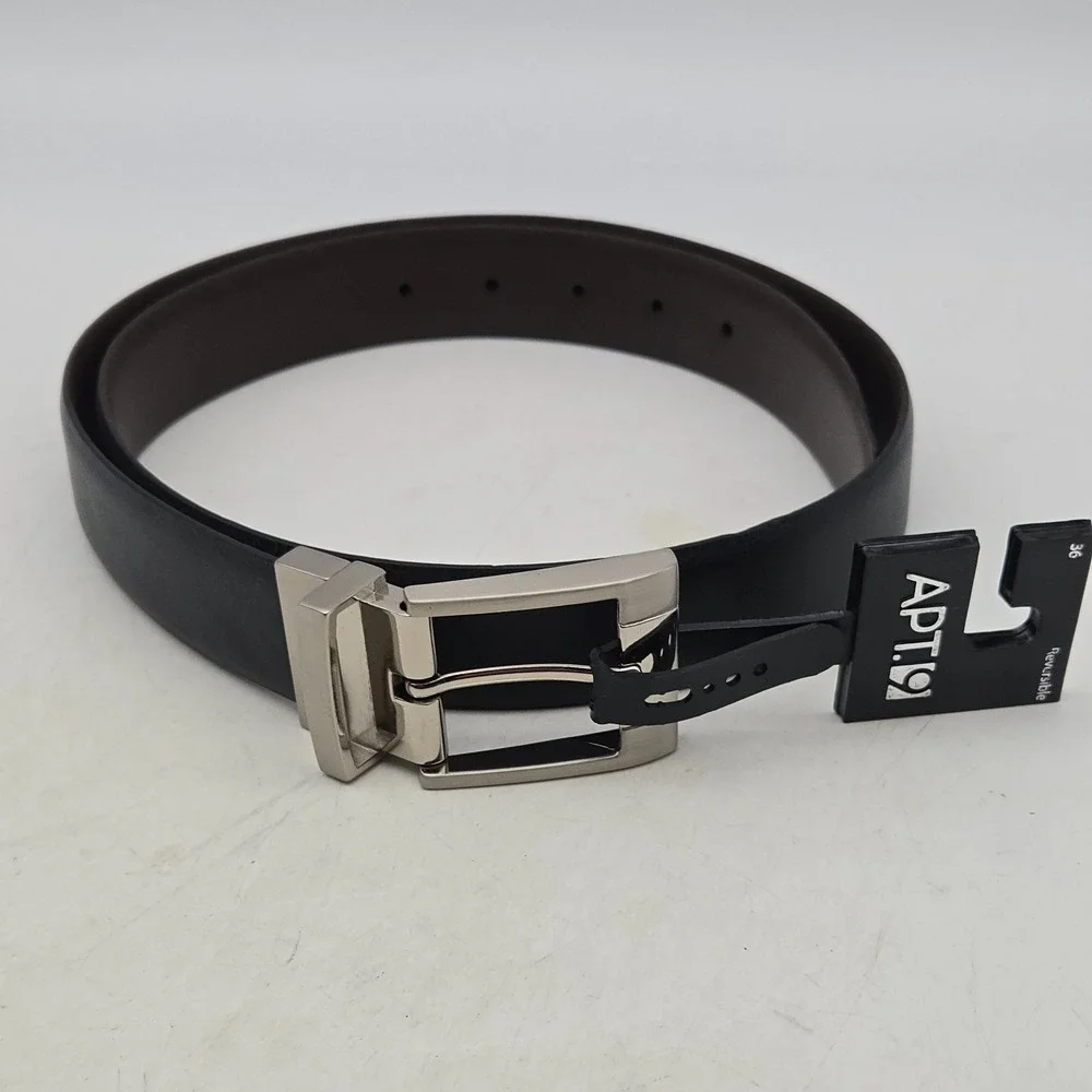 Apt. 9 Belt Black Brown Reversible Syn Leather Mens 34-36‎ Nickel Buckle